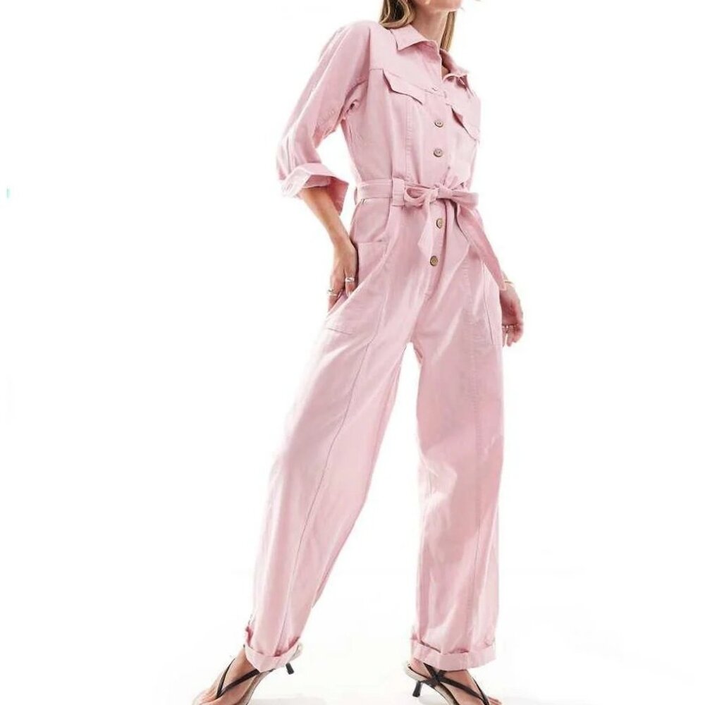 J.McLaughlin Beige Linen Utility Jumpsuit Tie Waist Size S